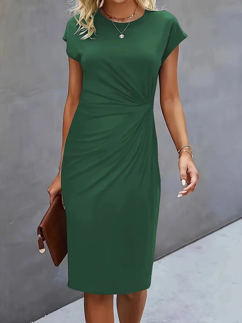 Fleur | Women's Ruched Midi Dress with Short Sleeves