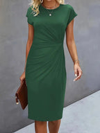 Fleur | Women's Ruched Midi Dress with Short Sleeves