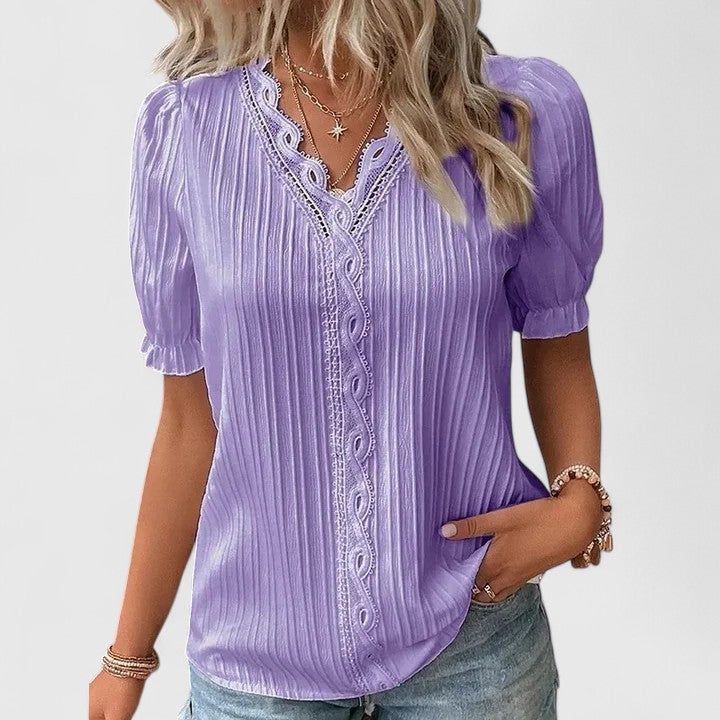 Beatrice | Women's V-Neck Short Sleeve Blouse