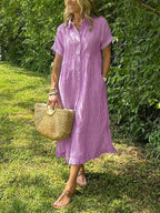 Fenna | Women's Striped V-Neck Midi Shirt Dress
