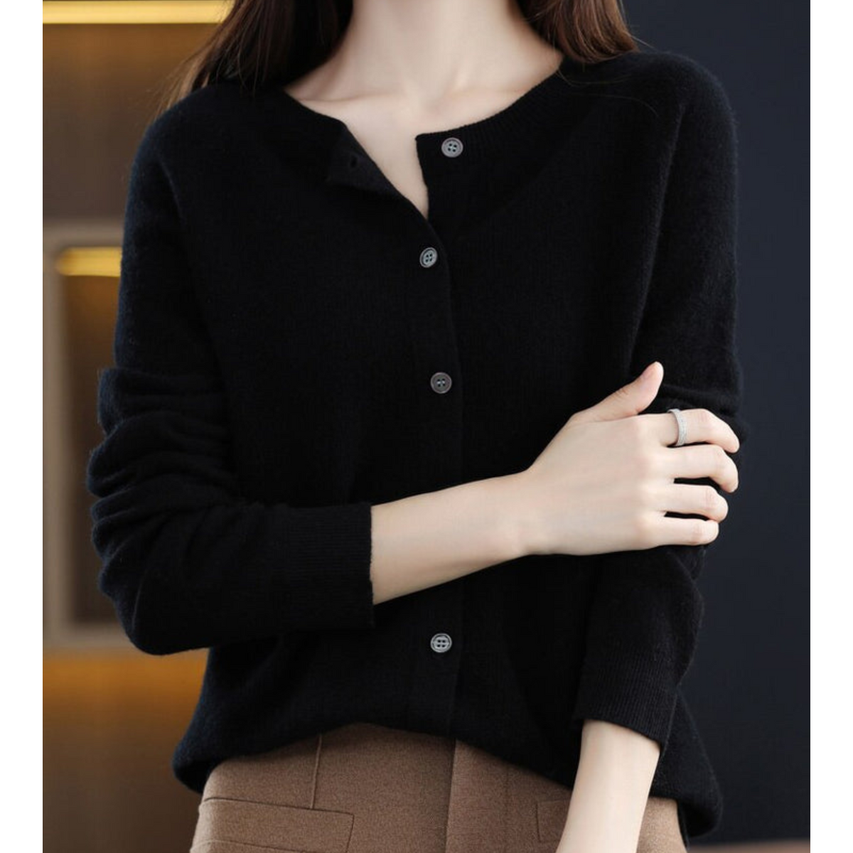 Noor | Women's Button Front V-Neck Cardigan – Winter Layering