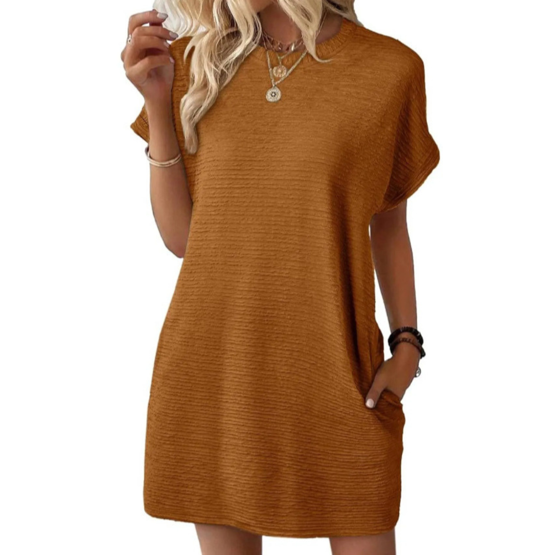 Franka | Women's Crew Neck Textured Mini Dress with Pockets
