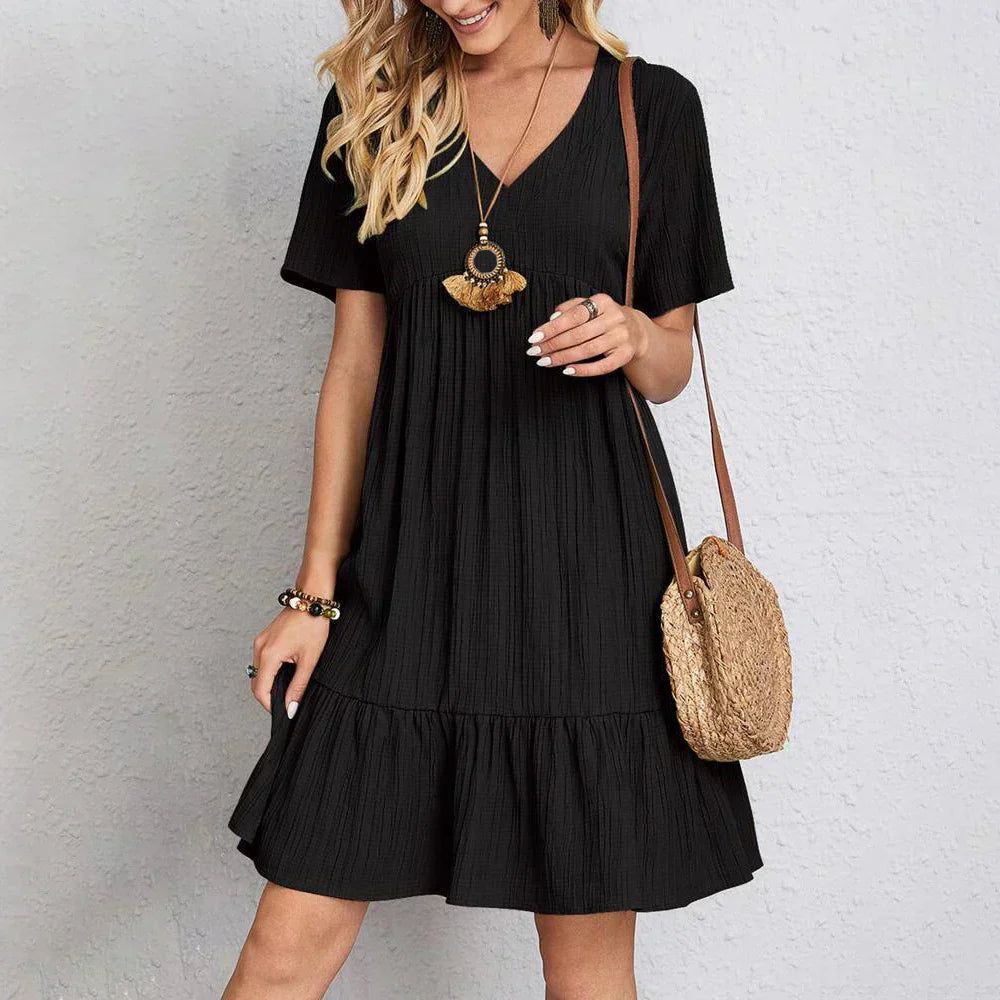 Kirsten | Women's Boho V-Neck Ruffle Hem Mini Dress