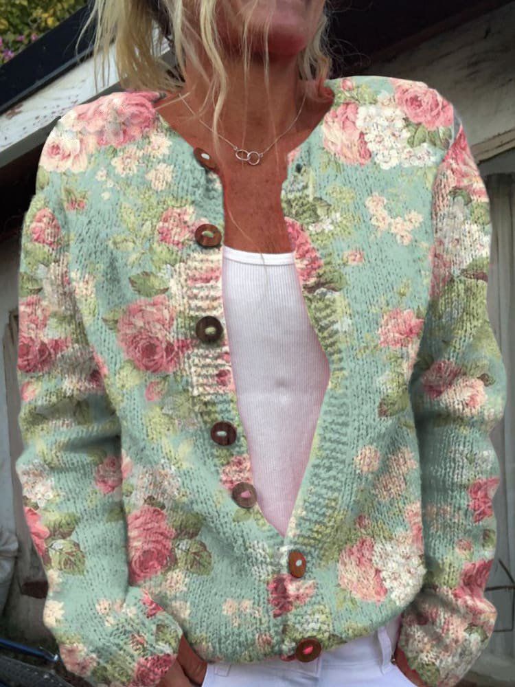 Stine | Women's Vintage Floral Button-Front Cardigan