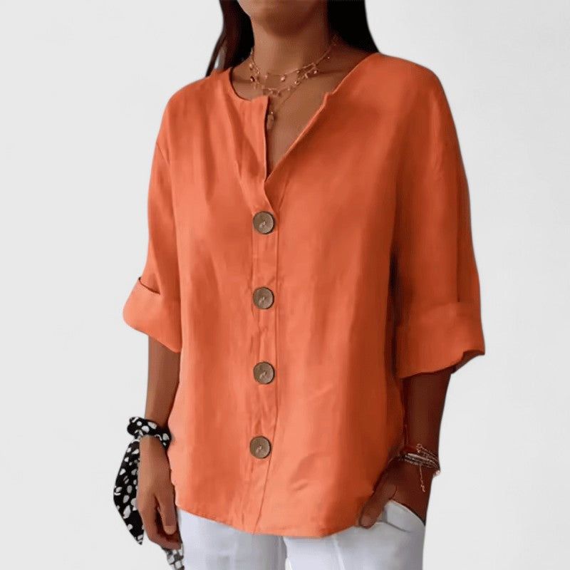 Marisol | Women's Button Front Roll-Tab Sleeve Blouse