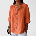 Marisol | Women's Button Front Roll-Tab Sleeve Blouse