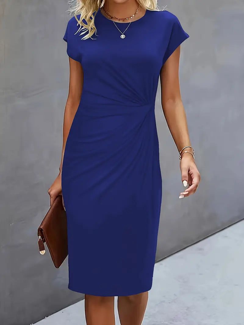 Fleur | Women's Ruched Midi Dress with Short Sleeves