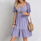 Kirsten | Women's Boho V-Neck Ruffle Hem Mini Dress