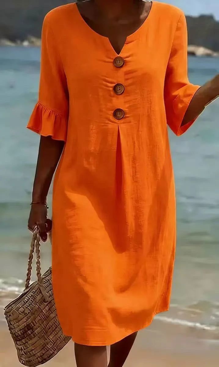 Kaia | Women's V-Neck Ruffle Sleeve Midi Dress