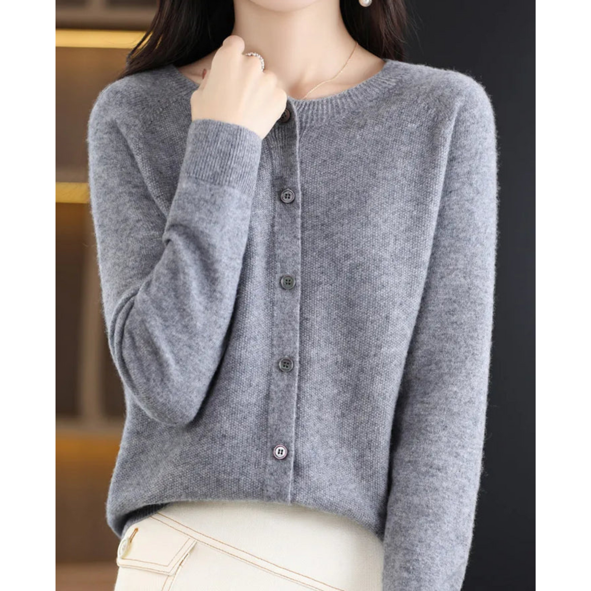 Noor | Women's Button Front V-Neck Cardigan – Winter Layering