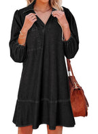 Solveig | Women's V-Neck Puff Sleeve Babydoll Dress