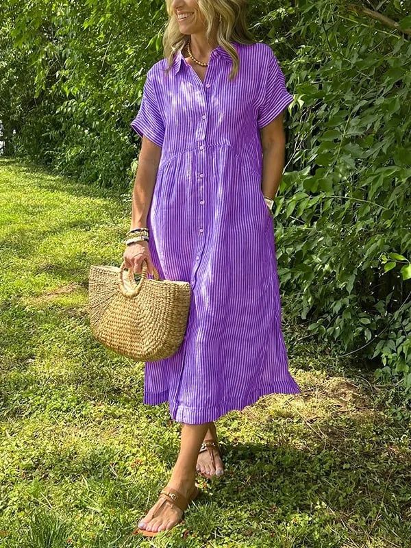 Fenna | Women's Striped V-Neck Midi Shirt Dress