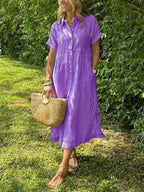 Fenna | Women's Striped V-Neck Midi Shirt Dress