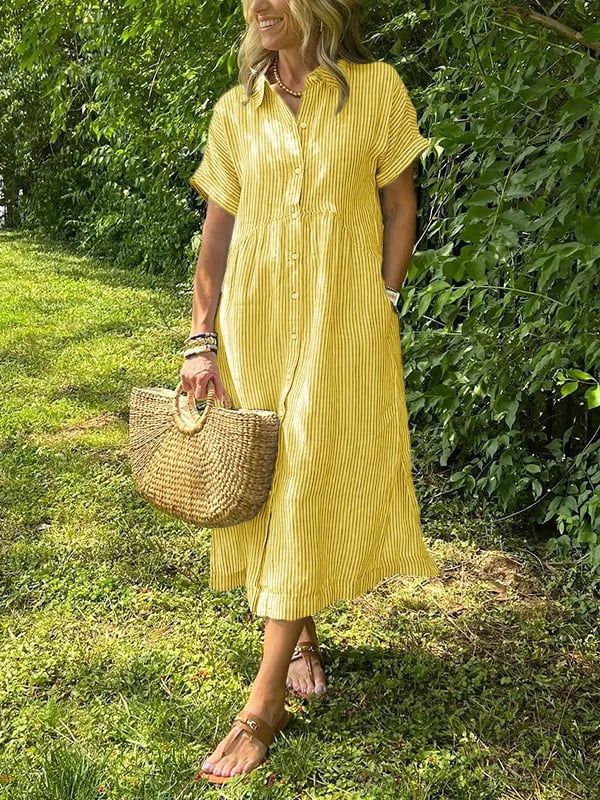 Fenna | Women's Striped V-Neck Midi Shirt Dress