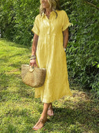 Fenna | Women's Striped V-Neck Midi Shirt Dress