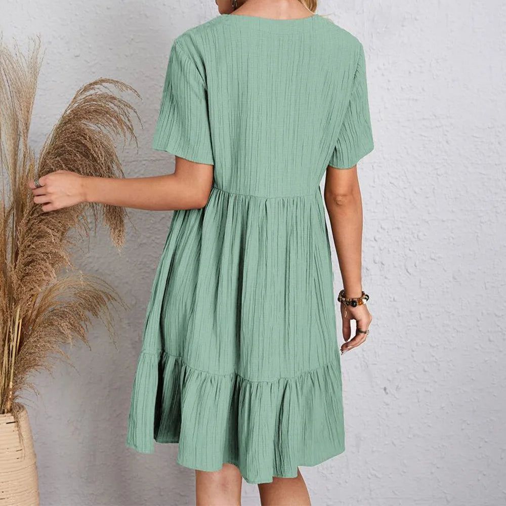 Kirsten | Women's Boho V-Neck Ruffle Hem Mini Dress