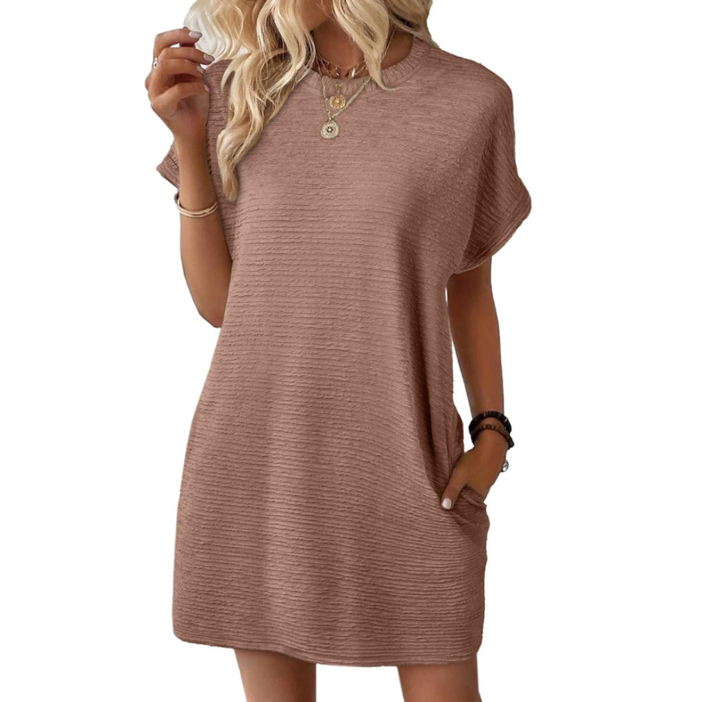 Franka | Women's Crew Neck Textured Mini Dress with Pockets