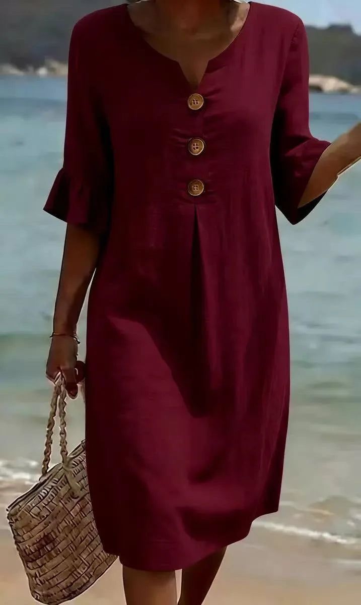 Kaia | Women's V-Neck Ruffle Sleeve Midi Dress
