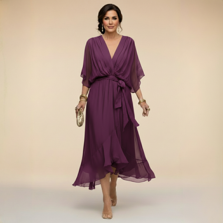 Louise | Women's V-Neck Waist-Tie Maxi Dress