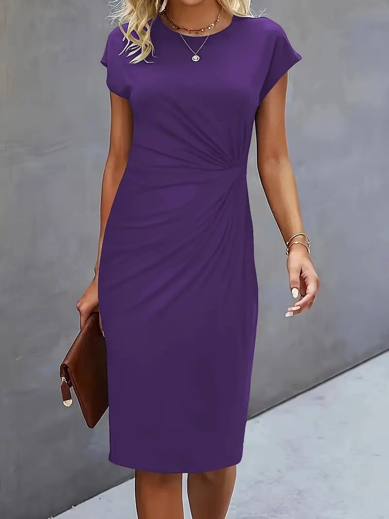 Fleur | Women's Ruched Midi Dress with Short Sleeves