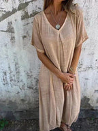 Mabel | Women's V-Neck Midi Dress Relaxed-Fit