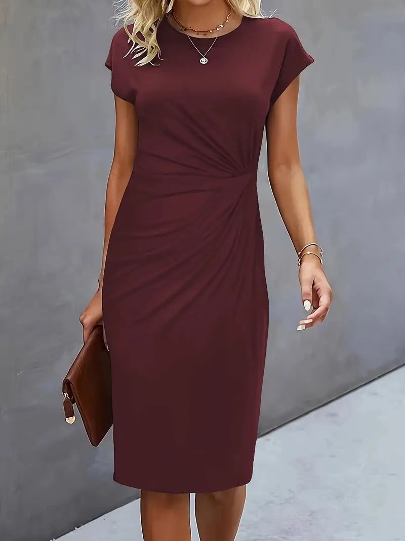 Fleur | Women's Ruched Midi Dress with Short Sleeves