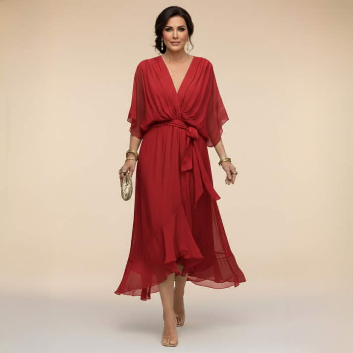 Louise | Women's V-Neck Waist-Tie Maxi Dress