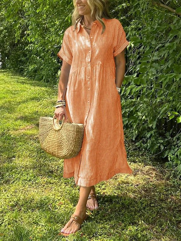 Fenna | Women's Striped V-Neck Midi Shirt Dress