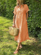 Fenna | Women's Striped V-Neck Midi Shirt Dress