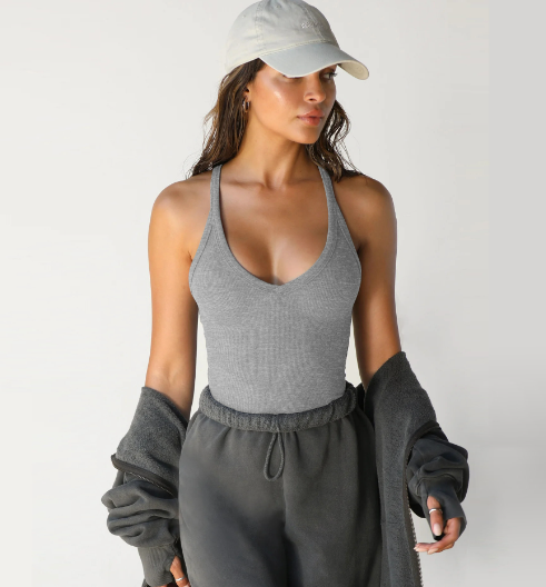 Gro | Women's Ribbed V-Neck Racerback Tank Top