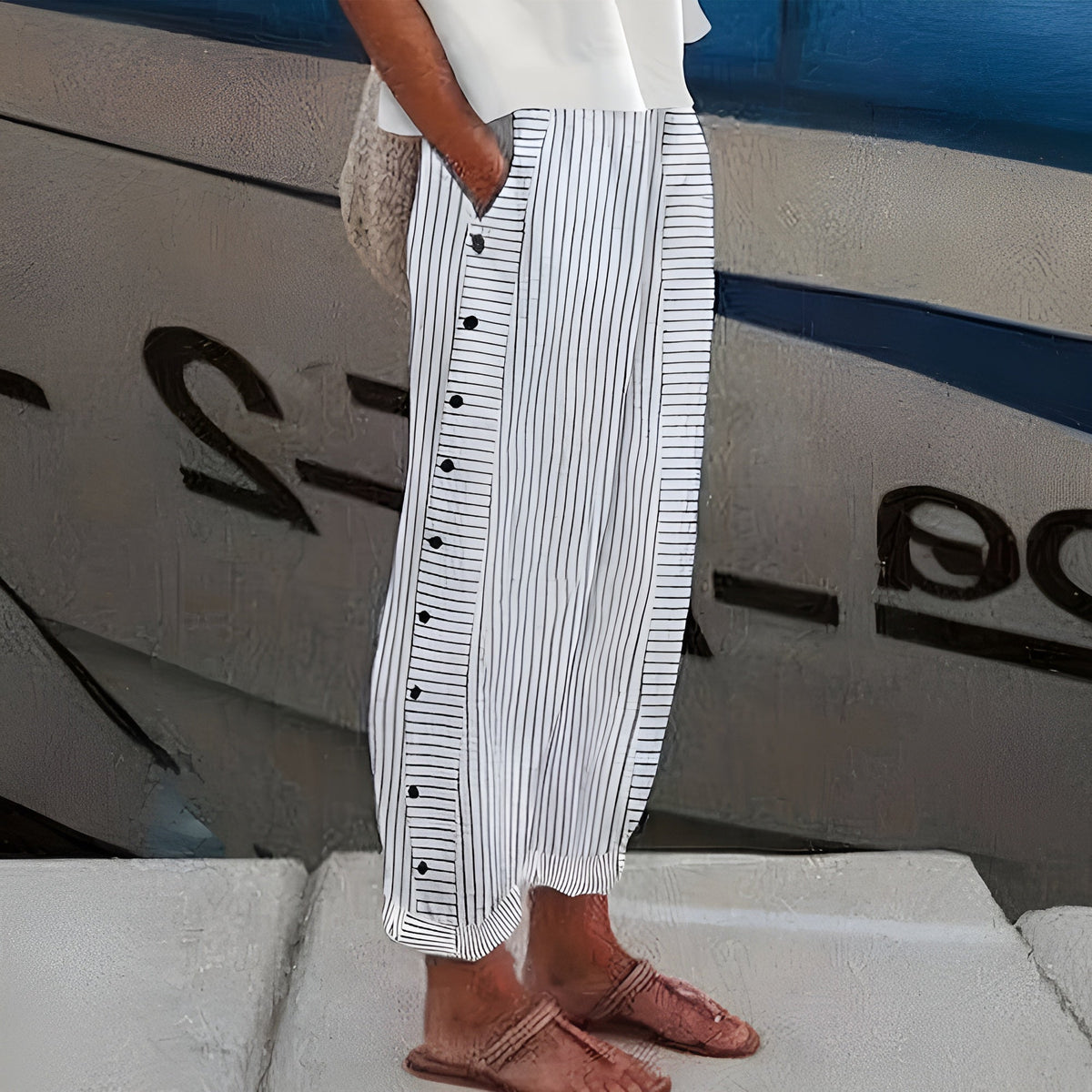 Nadia | Women's Wide-Leg Trousers with Elastic Waist