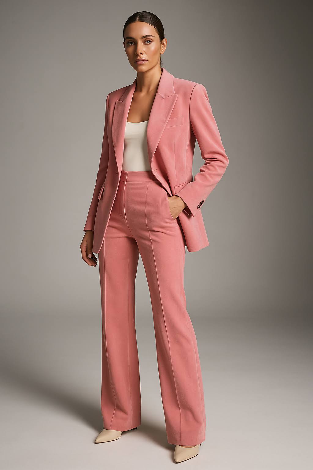 Madelief | Women's V-Neck Blazer & Wide Leg Pants Two-Piece Set
