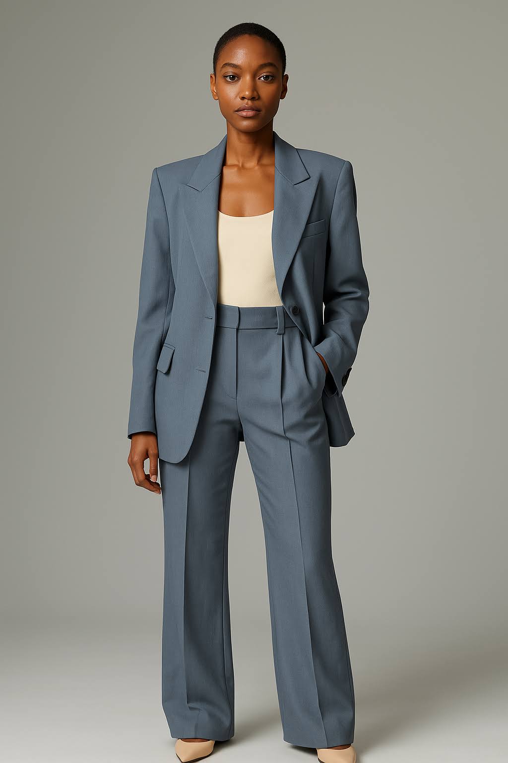 Madelief | Women's V-Neck Blazer & Wide Leg Pants Two-Piece Set