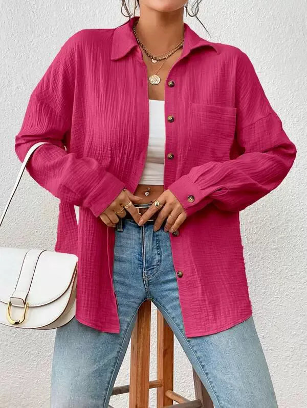 Denise | Women's Ribbed Corduroy Shacket with Flap Pockets