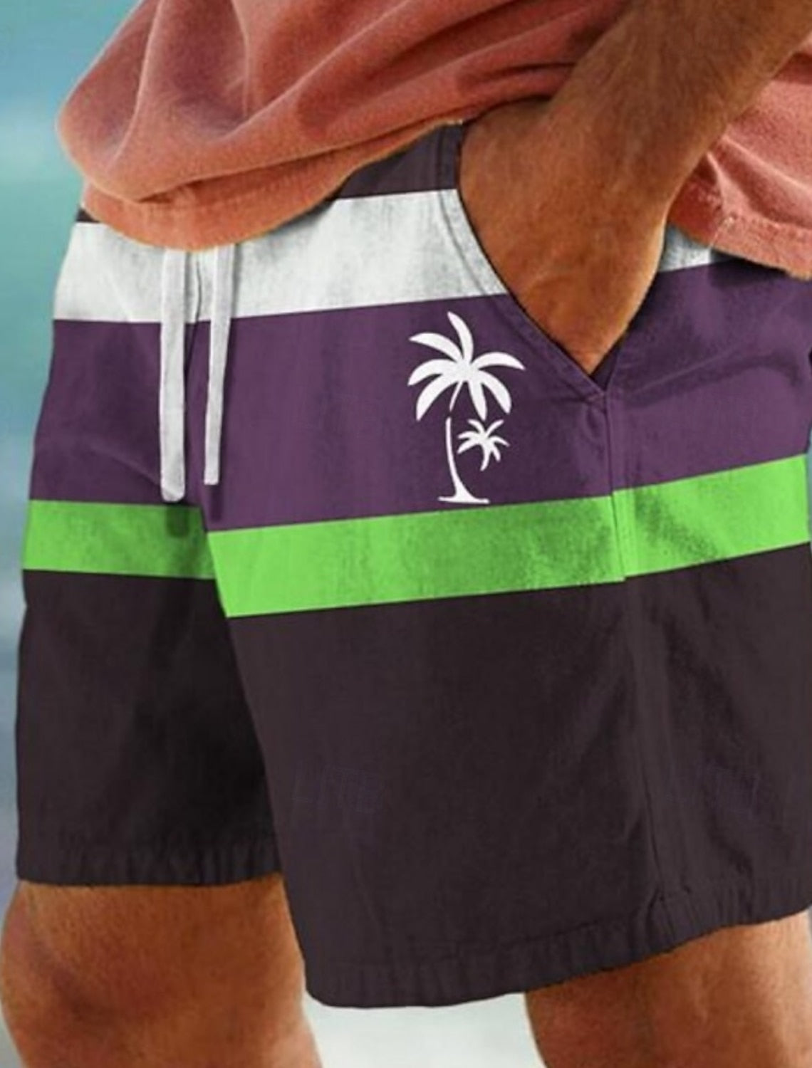 Corey | Men's Striped Drawstring Board Shorts with Pockets