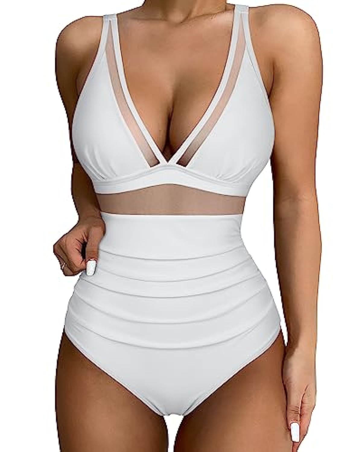 Allegra | Women's High-Waisted Push-Up One-Piece Swimsuit with Mesh Trim