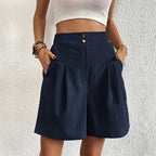 Nadia | Women's Wide-Leg High-Waist Pleated Shorts with Pockets