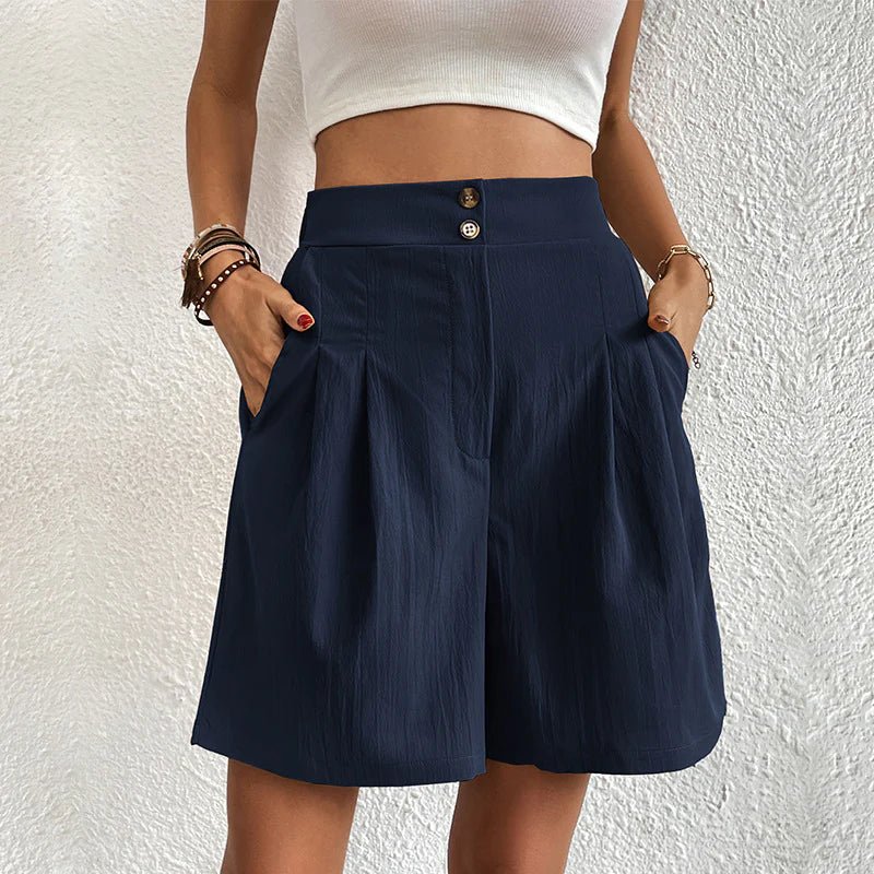 Nadia | Women's Wide-Leg High-Waist Pleated Shorts with Pockets