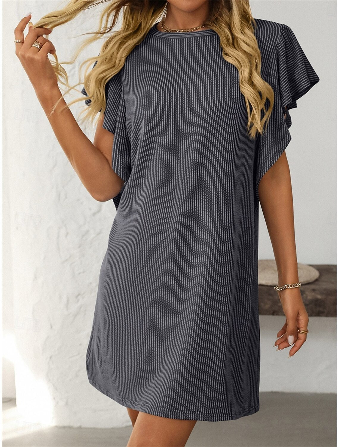 Ruby | Women's Striped A-Line Dress Ruffle Sleeve