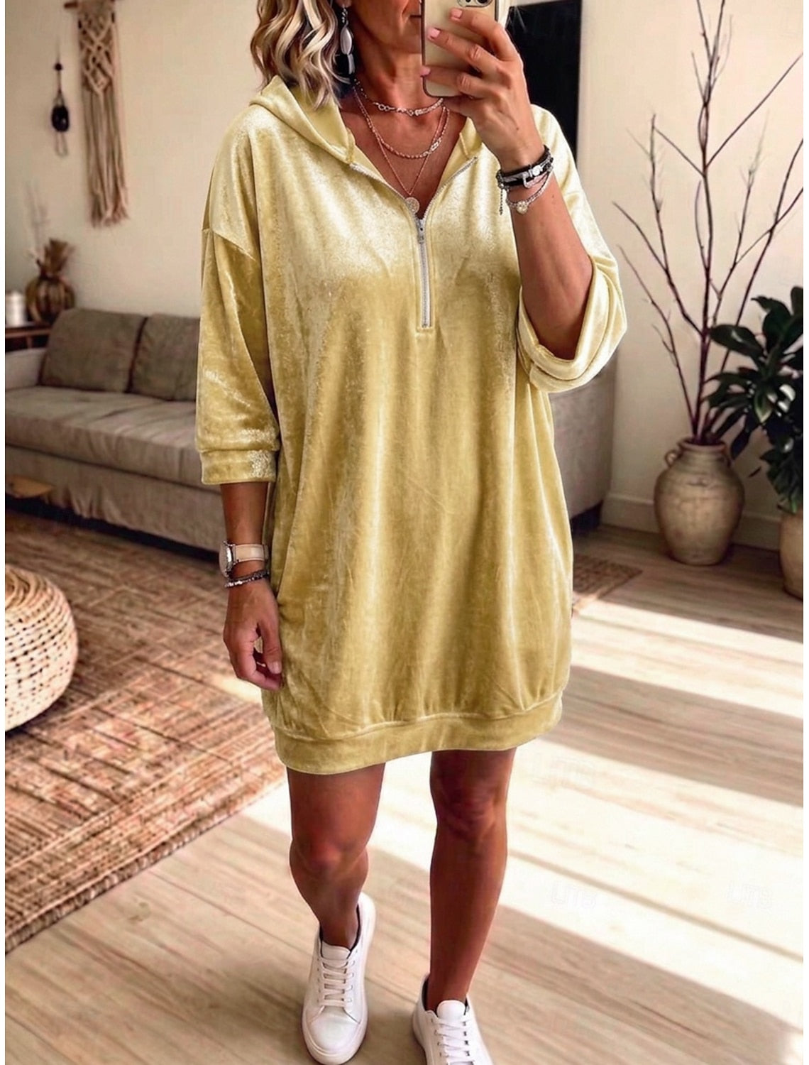 Viola | Women's Quarter-Zip Hooded Mini Dress