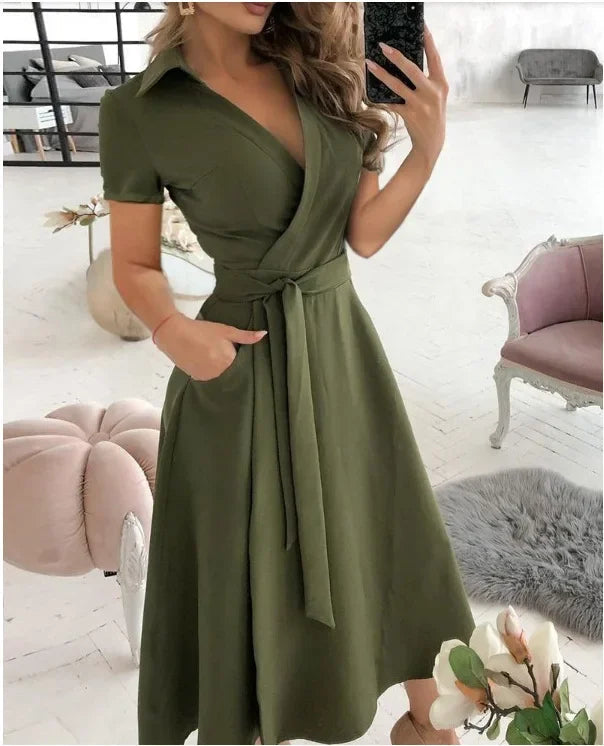 Zita | Women's Wrap Front A-Line Midi Dress