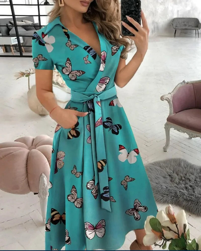 Zita | Women's Wrap Front A-Line Midi Dress