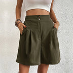 Nadia | Women's Wide-Leg High-Waist Pleated Shorts with Pockets