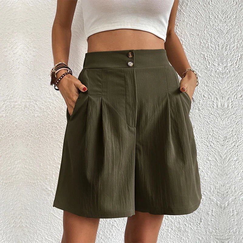 Nadia | Women's Wide-Leg High-Waist Pleated Shorts with Pockets