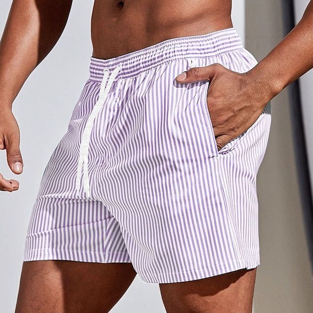 Leon | Men's Striped Drawstring Swim Shorts with Quick-Dry Comfort