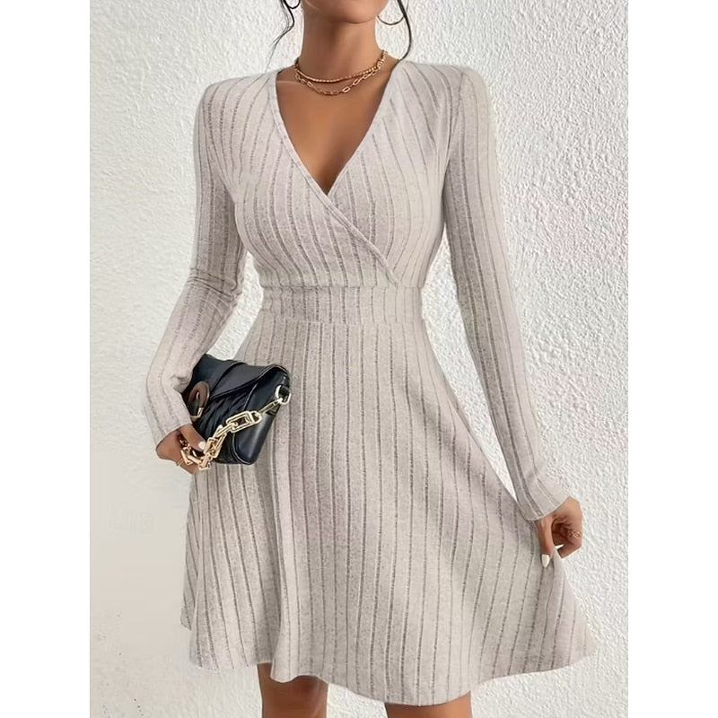 Daniela | Women's Ribbed Knit A-Line Dress with V-Neck