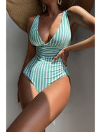 Gemma | Women's V-Neck Striped One-Piece Swimsuit