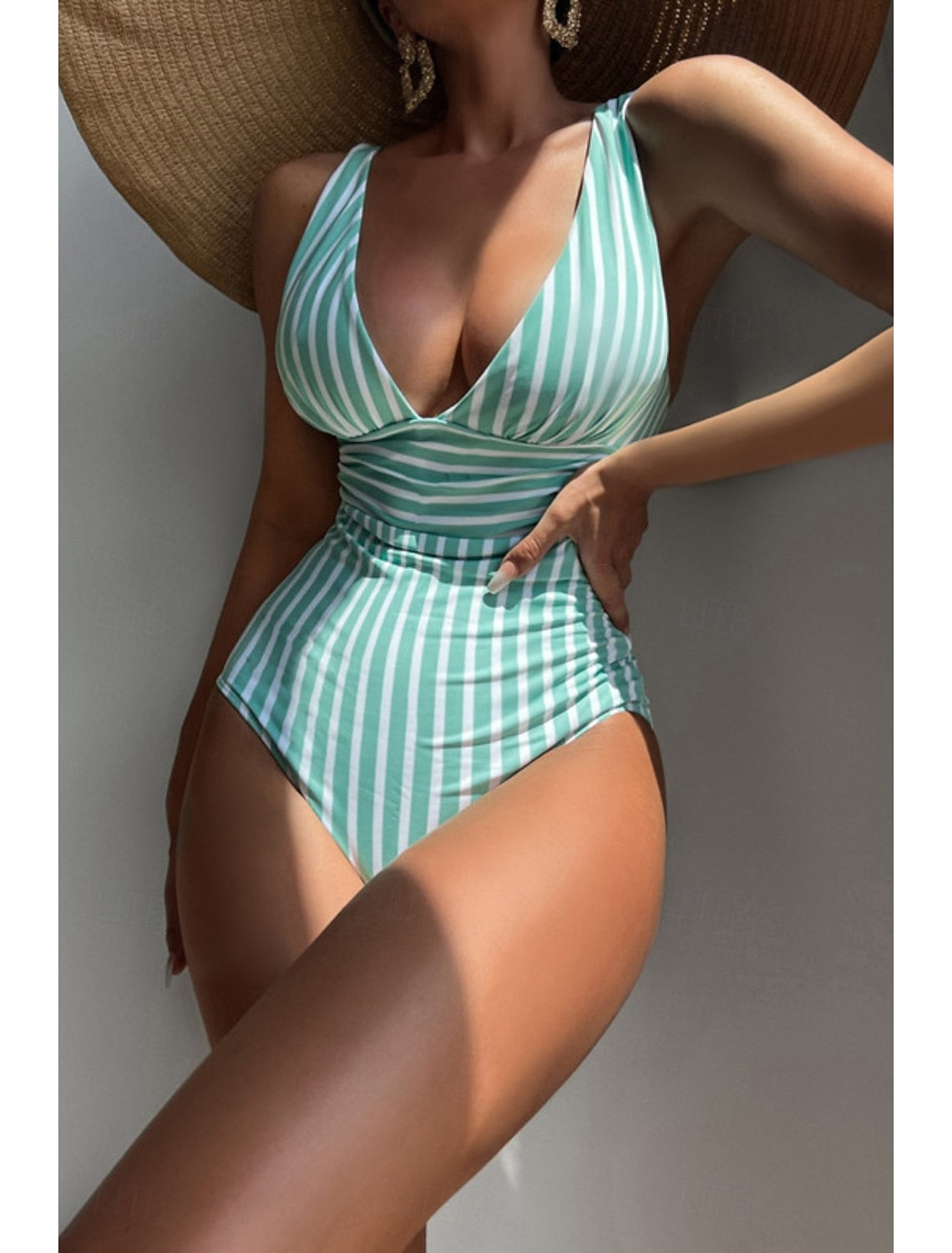 Gemma | Women's V-Neck Striped One-Piece Swimsuit