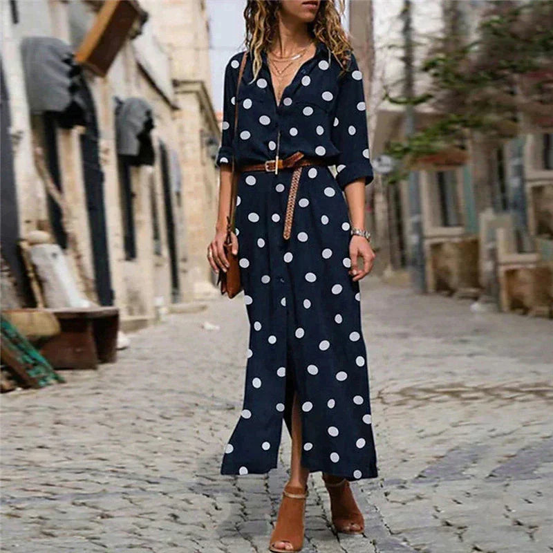 Enna | Women's Spot Print Button-Front Midi Dress