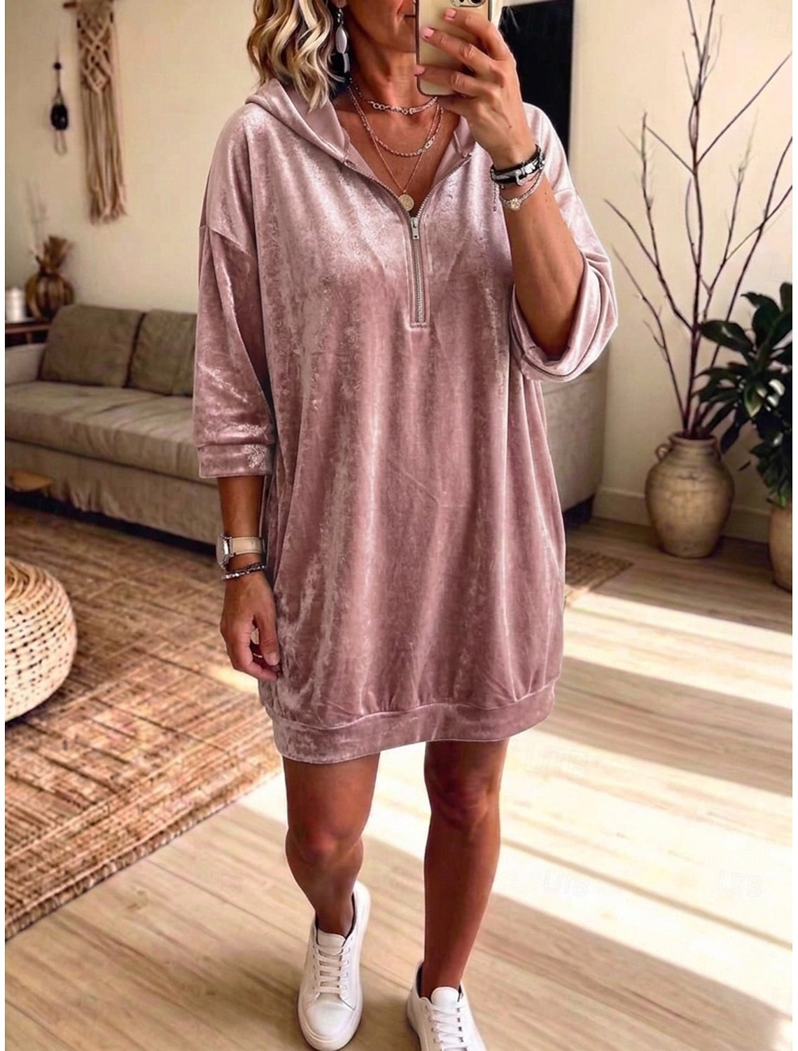 Viola | Women's Quarter-Zip Hooded Mini Dress
